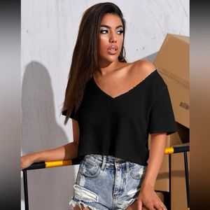 SHEIN Solid Waffle Knit Crop Top